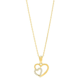 Halskette Gold mit Doppelherz-Anhänger & Zirkonia – Vergoldetes Collier
