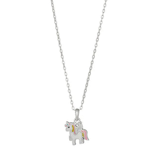 Kette Einhorn Emaille 925/- Silber rh