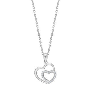 Halskette mit Doppelherzanhänger & Zirkonia-925/- Silber rhodiniert.