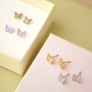 Ohrstecker Schmetterling 925/- Sterlingsilber rhodiniert – weiße Zirkonia | 6 x 7 mm