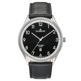 Armbanduhr Dugena Slim Line Lederband schwarz