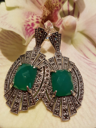 Ohrhänger Achat grün 925/- Silber Markasit