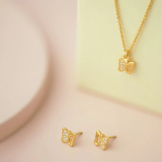 Ohrstecker Schmetterling 925/- Sterlingsilber vergoldet – weiße Zirkonia | 6 mm