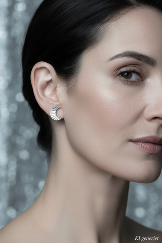 Modelbild gerillte Silber-Mondohrstecker – KI generiert