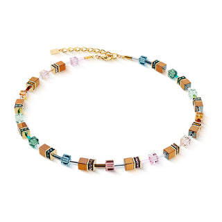 Halskette GeoCUBE Stahl/Gold Hämatit Strass