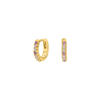 NOA Kids Kinder-Creolen 30458015900 aus vergoldetem 925 Silber mit rosa, pinken und weißen Zirkonia, 1 Paar, Ø 10 mm