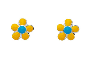 Ohrstecker Blume 925/- Emaille Gelb/Blau
