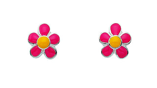 Ohrstecker Blume 925/- rosa/gelb
